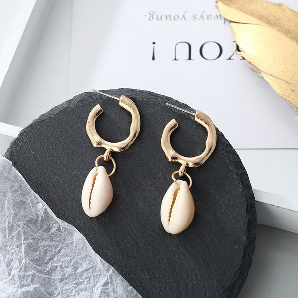 

pearl sea shell earrings for women gold color trendy metal shell cowrie statement dangle earrings 2019 new summer beach jewelry, Silver