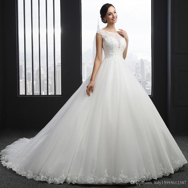 

2019 new arrival princess wedding dress custom made sequins cap sleeve bride dresses tulle wedding dresses 060, White
