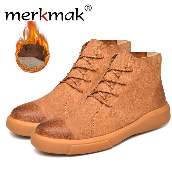 

mermak new 2018 men leather boots fashion autumn winter warm cotton brand ankle boots lace up men shoes footwear casual, Black