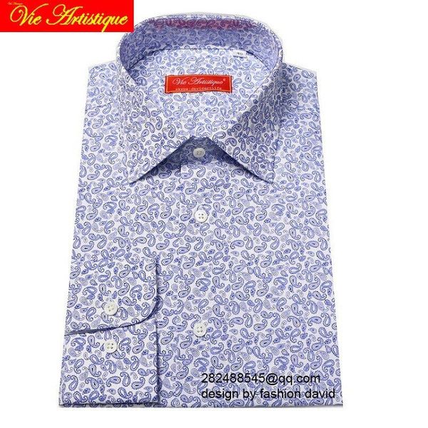 

custom tailor made men's bespoke cotton floral shirts business formal wedding ware blouse white blue paisley flower fashion, White;black