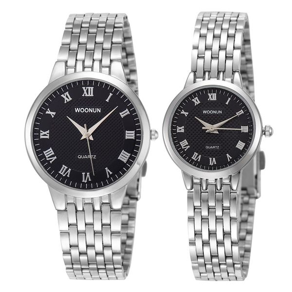 

woonun fashion lovers watch stainless steel quartz couple watches ultra thin mens womens watches men women wristwatches, Slivery;brown