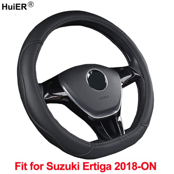 

huier d shape car steering wheel cover pu leather braid on steering for ertiga 2018 2019 2020 -on automobile car styling