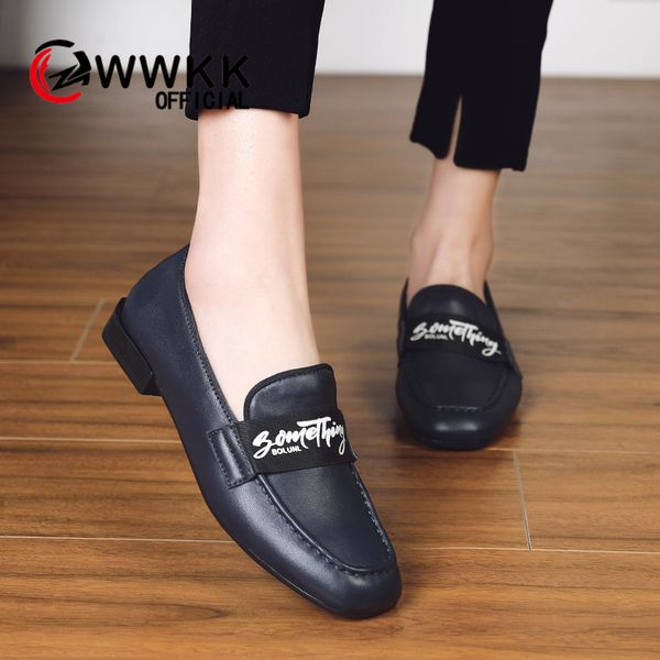 

wwkk spring autumn women flats sneakers ballet flats oxfords shoes women slip on ladies loafers comfort flat boat shoes woman, Black