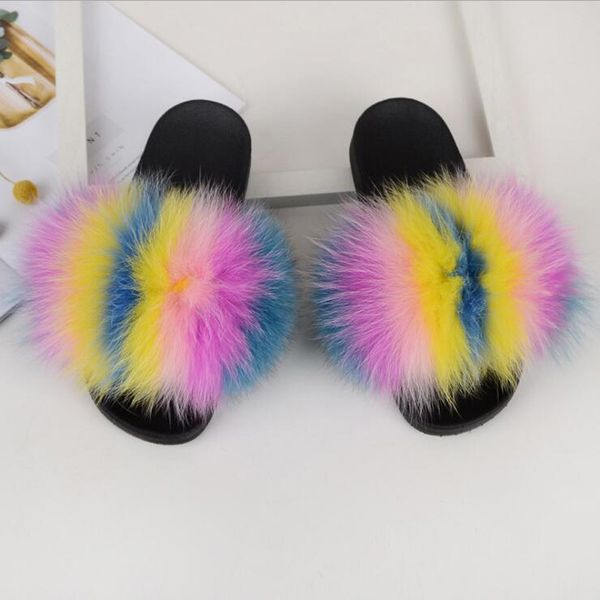 

women slides new arrival fashion flat non-slip fox lady's cute brand designer fur slippers drop shipping shoes y200424, Black