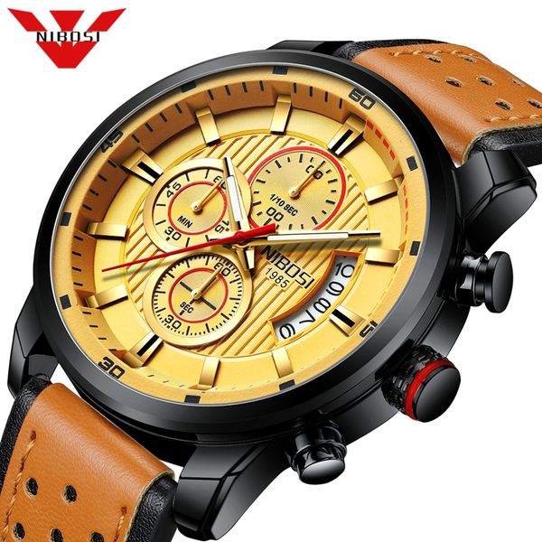 

nibosi watch men analog luxury brand leather sports watches men's army military watch male date quartz clock relogio masculino, Slivery;brown