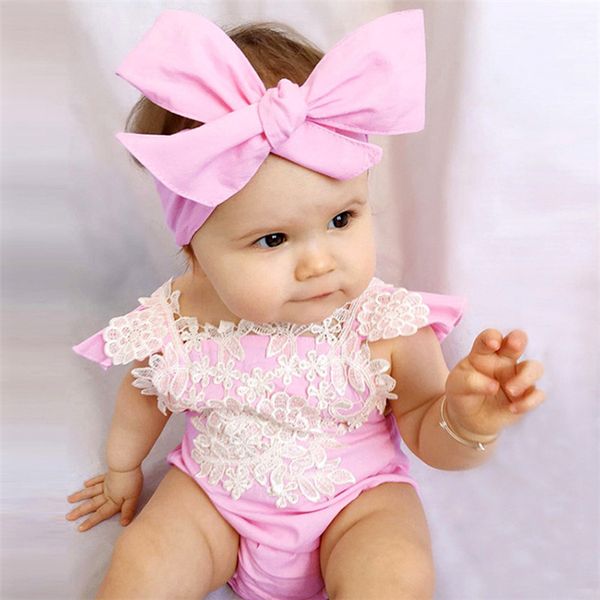 

baby romper pink lace flowers baby girls romper suits kids ins flying sleeve triangle rompers+hair band 2pcs set baby clothing dhl fj96, Blue
