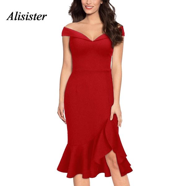 

women's off shoulder strap v-neck dress bandage bodycon mermaid evening midi dress vintage vestidos wedding party dresses, White;black