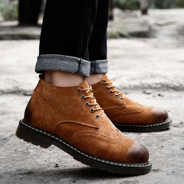 

warm casual leather ankle boots rubber men cowboy lace up shoes desert high leather shoes desert top, Black