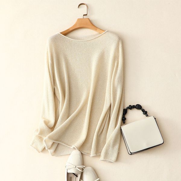 

women's sweaters spring autumn soft basic sweater solid color fashion casual female 100% pure cashmere pullover, White;black