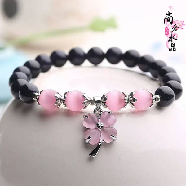 

beaded jewelry blue sand bracelet crystal hand string powder a cat's-eye pendeloque cut joker woman fund hand decorate beaded jewelry, Black