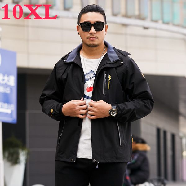 

new big plus size 10xl 9xl 8xl waterproof winter jacket men warm 2 in 1 parkas windproof detachable hood thicken winter coat, Black