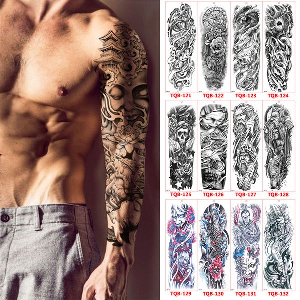 

large arm sleeve tattoo temporary tattoo sticker black roses design full flower arm body art big large fake sticker