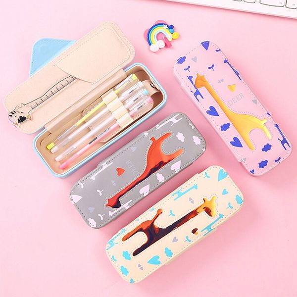 

kawaii cartoon giraffe laser pencil case pu school supplies students gift cute pencil box school tools