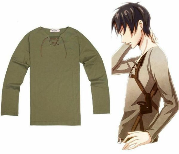 

new shingeki no kyojin attack on titan t shirt cosplay costume eren jaeger tee long sleeve t-shirt, White;black