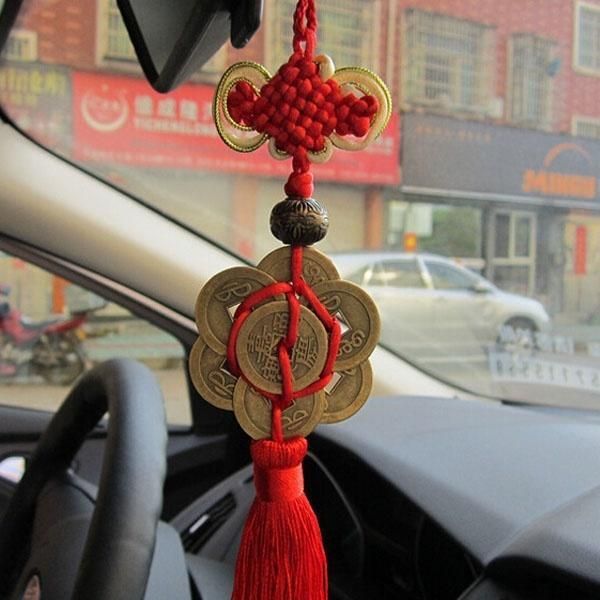 

lumiparty car pendant fashion chinese knot tassel china mascot lucky charm ancient coins pendant car hanging accessories r30