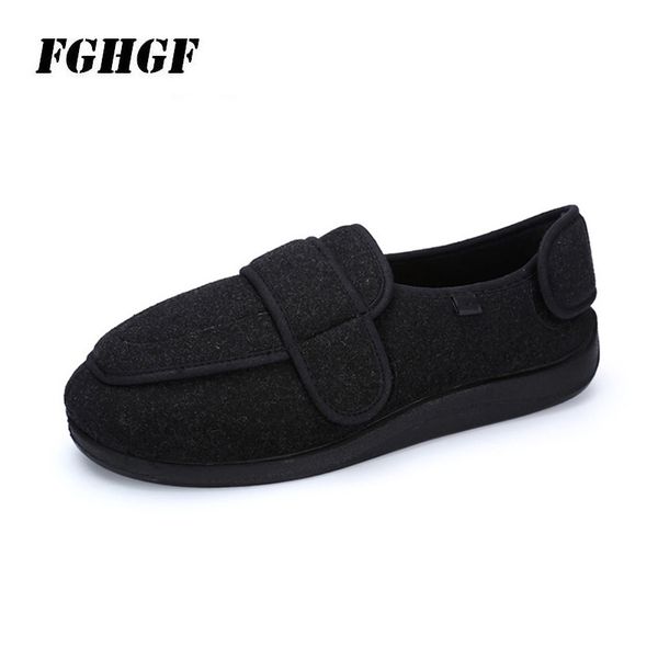 

middle and old age extra size walking soft shoes can adjust the width of high instep fat swollen wide foot surgical gauze shoes, Black