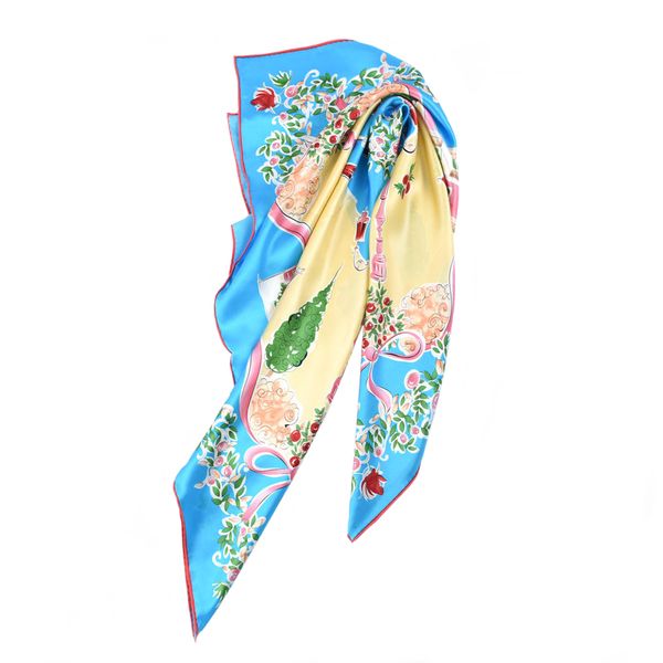 

90*90cm large square 100% satin silk scarf shawl foulard soft smoonth hand rolled edges