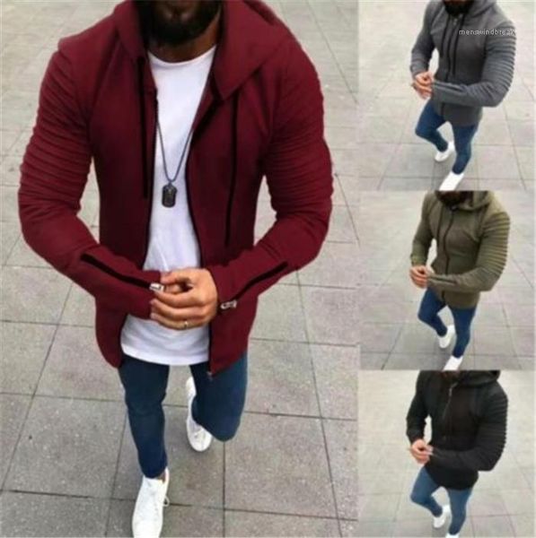 

homme pure color одежда мужская складки молния кардиган свитер с длинным рукавом с капюшоном весна осень повседневная толстовки, Black