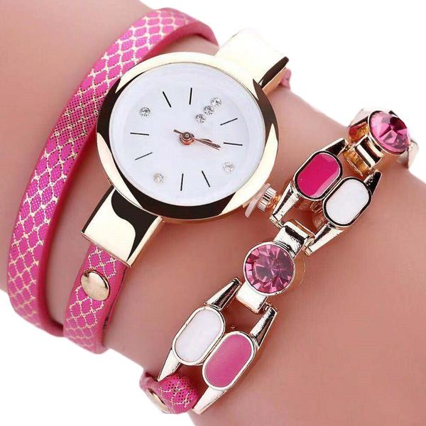 

watch women ladies fashion bracelet watch faux leather band round dial analog quartz wrist complementos m, Slivery;brown