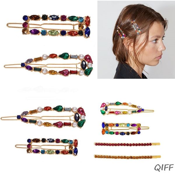 

bohemian ethnic colorful faux crystal hair clips women girls alloy frog bobby pins imitation pearl jewelry side bangs barrettes