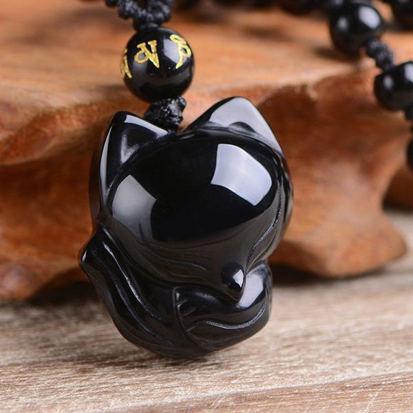 

Drop Shipping natural crystal Necklace Pendant Natural Obsidian Stone Fox Pendant Gift for Girl's Women Fine Jade Stone Jewerly