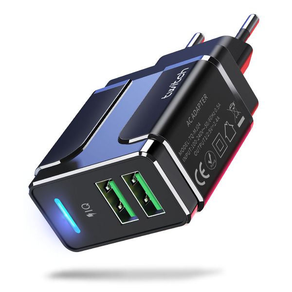 

5V2.4A Dual-Port Charger USB Charging Plug Head High Quality Universal Fast Charger for US EU UK Black White Colors
