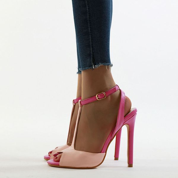 

peep toe pink summer high heels shoes women sandals peep toe party female ladies shoes woman sandalias big sizes female, Black