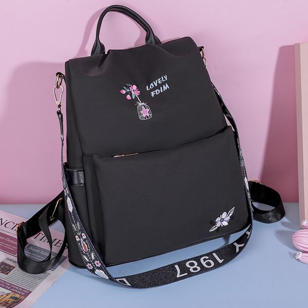 

embroidery flower women's large backpack anti-theft oxford bagpack school bag for girls preppy travel shoulder back pack mochila