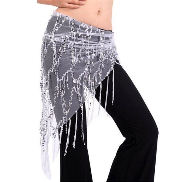

bellydance costume women mesh triangle hand make beads sequin tassles belly dance wrap hip scarf, Black;red