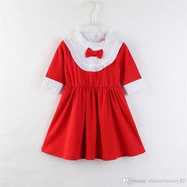 

girls ins christams dress bowknot bow tie baby short sleeves party dress 1-6t new year princess clothing clothes 4 colors, Red;yellow