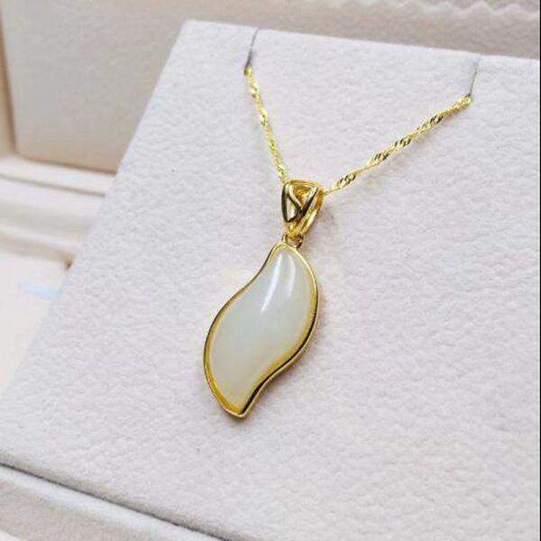 

925 sterling silver white hetian jade inlay curved moon design lucky pendant + chain necklace charm fine jewelry gift