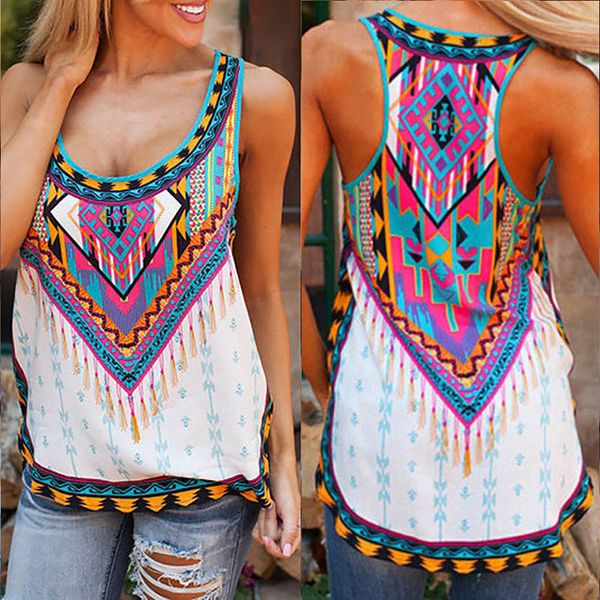 

boho women floral summer vest sleeveless beach shirt blouse tank t-shirt cgu 88, White