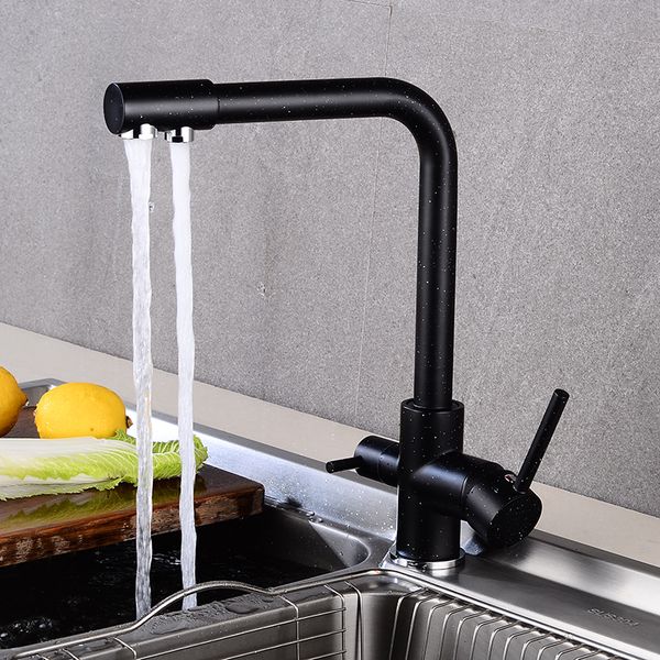 

new style black right angle kitchen water purifica faucet with filtered water double spout kitchen tap bronze sink mixer