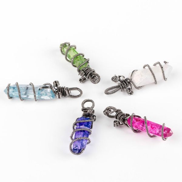 

irregular natural stone crystal column color pendant pure hand-wound crystal pendant for jewelry diy necklace accessories, Bronze;silver