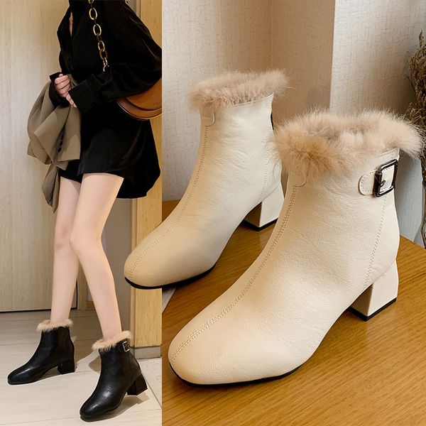 

winter boots lady ankle booties women women's rubber shoes rain zipper boots-women luxury designer 2020 low med leather 2019, Black