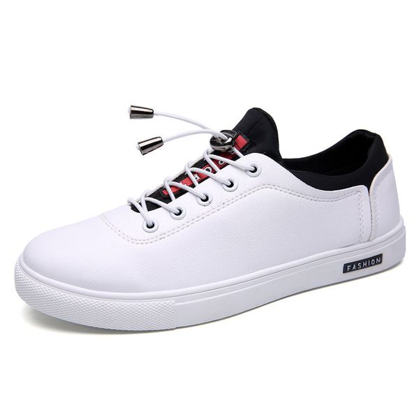 

2019 brand fashion men pu leather sneakers autumn spring footwear man lace-up casual shoes flats black white blue size 39-44