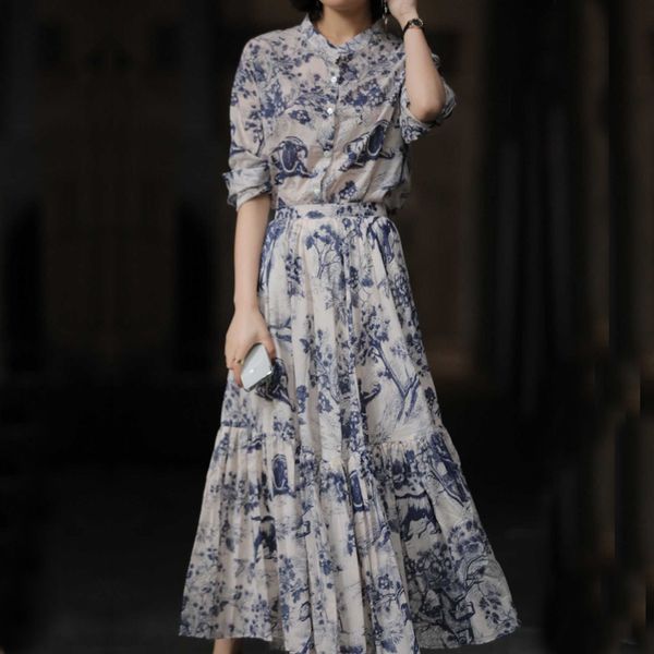 

2019 runway designer animal print woman sets long sleeve shirts high waist skirts elegant sets holiday vacation, White