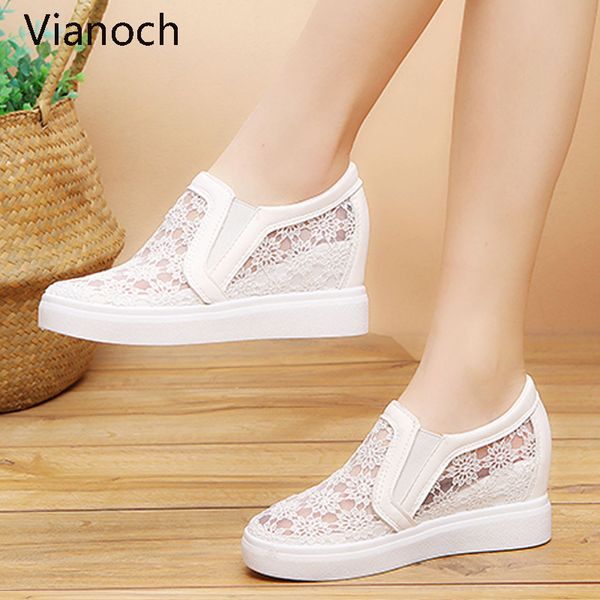 

2019 new fashion womens shoes casual wedges mesh shoe slip on lady 0773, Black