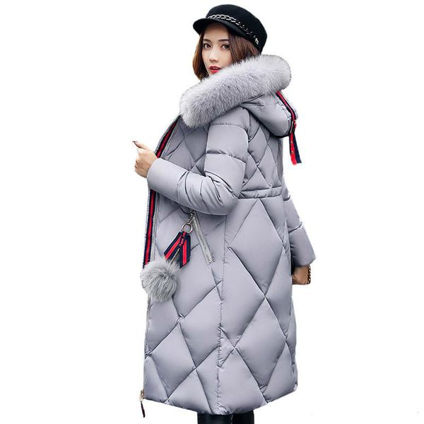 

fashion-winter coat thickened parka women stitching slim long winter coat down cotton ladies down parka down jacket women 2020, Black