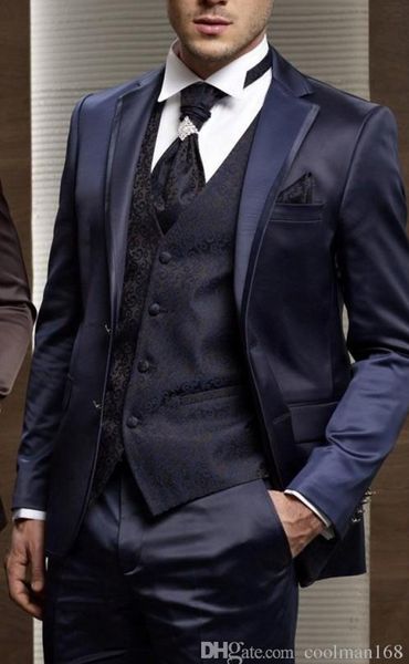 

new arrival navy blue groom tuxedos notch lapel groomsmen mens wedding dress fashion man jacket blazer 3 piece suit(jacket+pants+vest+tie)56, Black;gray