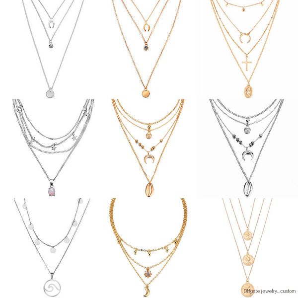 

2019 New Multi-layer Crystal Moon Pendant Necklace Ladies Retro Charm Necklace Necklace Party Jewelry Accessories