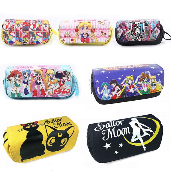 

soldier moon serena tsukino children pencil bag canvas double-deck zipper make up bag big capacity stationery pen