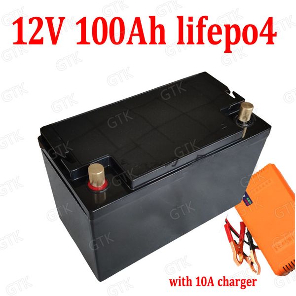 

lifepo4 12.8v 12v 100ah lithium battery waterproof bms 4s for golf carts camper power supply ev solar storage + 10a charger