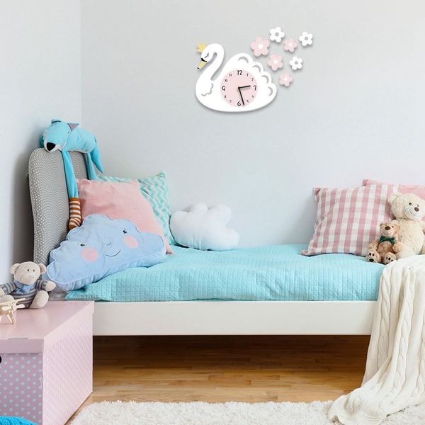 

swan wall clock pvc cartoon hanging clock interior home decor silent baby room wall stickers for kids rooms