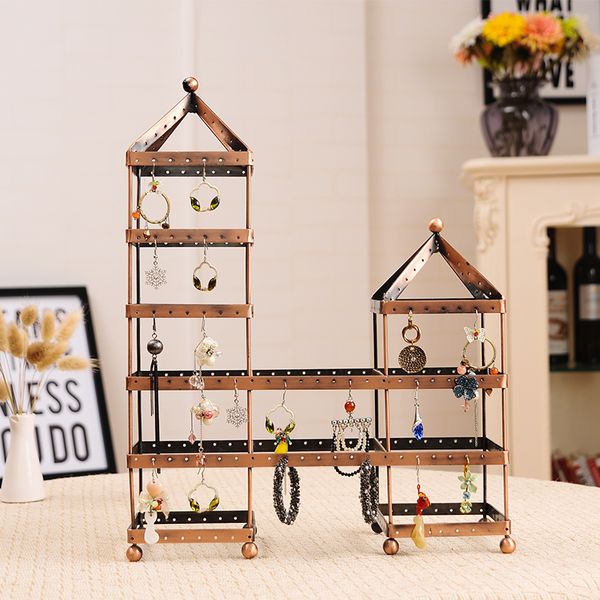 

h190020 jewelry display stand rack house stand iron necklace earring holder bracelet fashion organizer, Pink;blue
