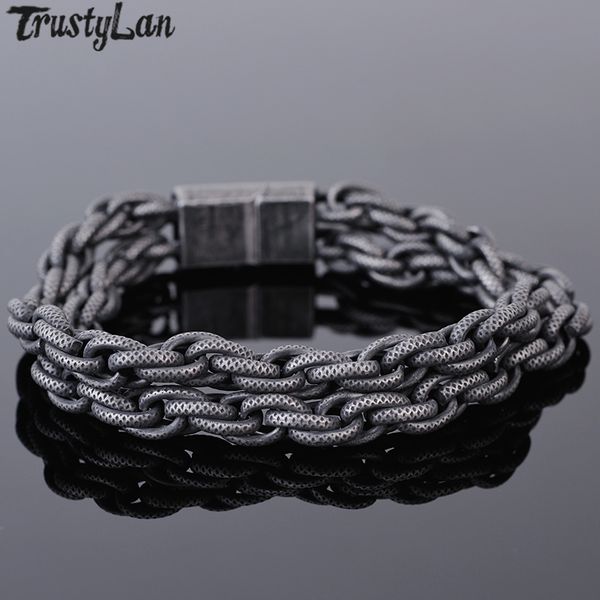 

black plated double layer men's bracelet stainless steel heavy metal bracelet hipster personality titanium steel jewelry