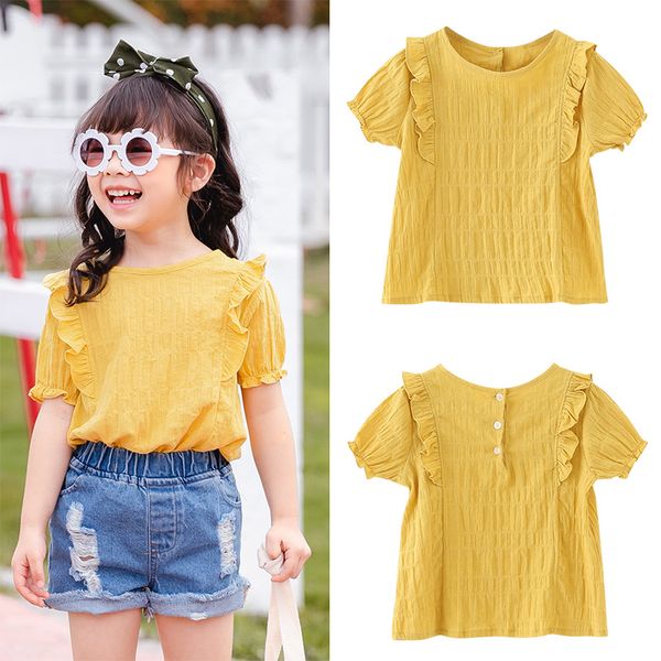 

kids girls blouses baby girls shirts for summer casual pure color short sleeve top, White;black