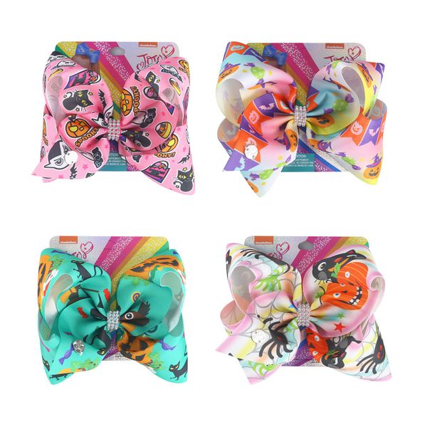 

8" jojo siwa bows large hair clip kids handmade halloween party hair clip ribbon knot jumbo fashion accessories for girl, Slivery;white