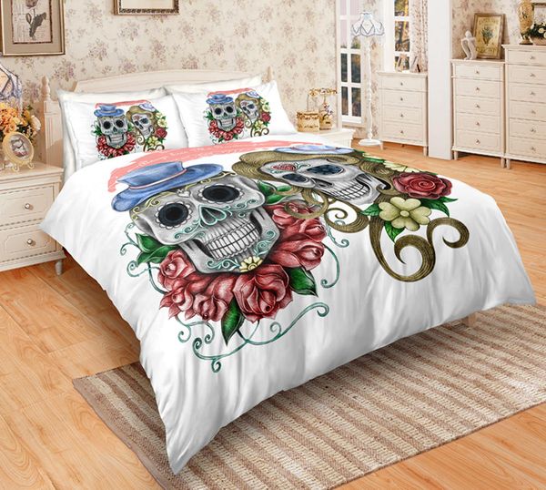 Multi Color Skull Bedding Set King Size Letter Flowers 3d Duvet