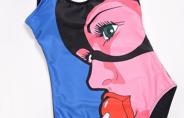 

casual comic figure printed women one piece comic style bikini skinny swimwear bathing suit, White;black